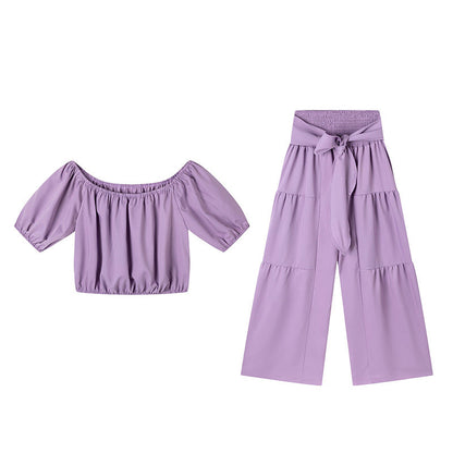 Off-Shoulder Puff Sleeve Top & Wide-Leg Pants 2-Piece Set – Elegant, Comfortable & Perfect for Summer Days