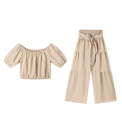 Off-Shoulder Puff Sleeve Top & Wide-Leg Pants 2-Piece Set – Elegant, Comfortable & Perfect for Summer Days